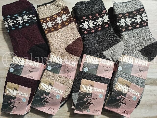 Носки женские «Корона» шерстяные, внутри махровые, "СНЕЖИНКИ", СУПЕР ТЁПЛЫЕ, B2556-2.