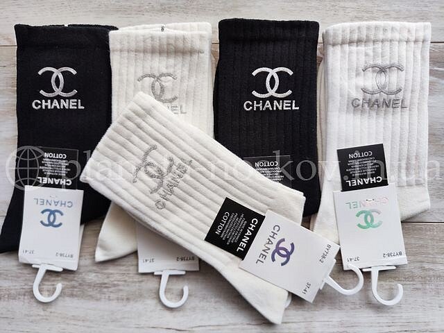 Носки женские хлопковые ТМ «CHANEL» с высокой резинкой, c вышивкой бренда, BY738-2.