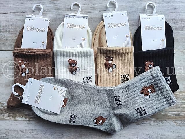 Носки женские хлопковые ТМ "КОРОНА" средней высоты, принт "МИШКИ", BY610-18.