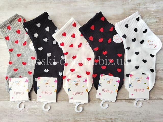Носки детские хлопковые ТМ "COALO" средней высоты,  для девочек, принт "СЕРДЕЧКИ", CT5044.