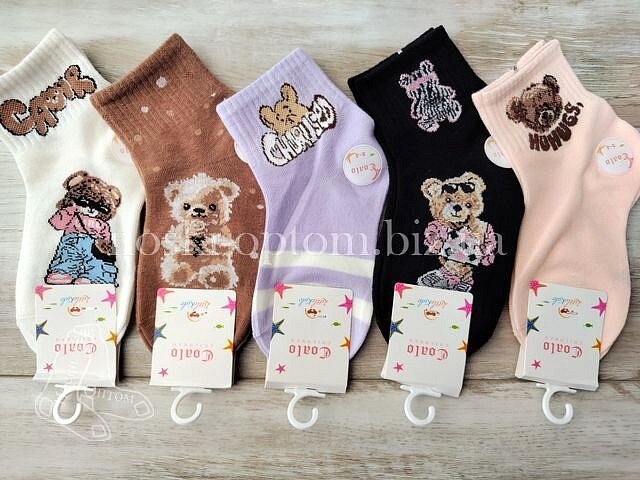 Носки детские хлопковые ТМ "COALO" средней высоты,  для девочек, принт "Мишки", CT5041.