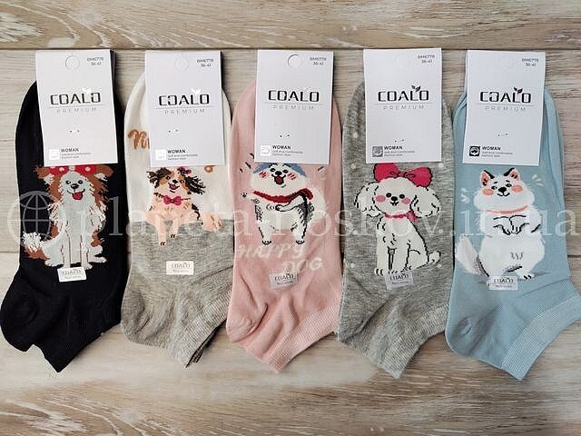Носки женские, хлопковые «COALO» принт "Котики", короткие, BM6778.