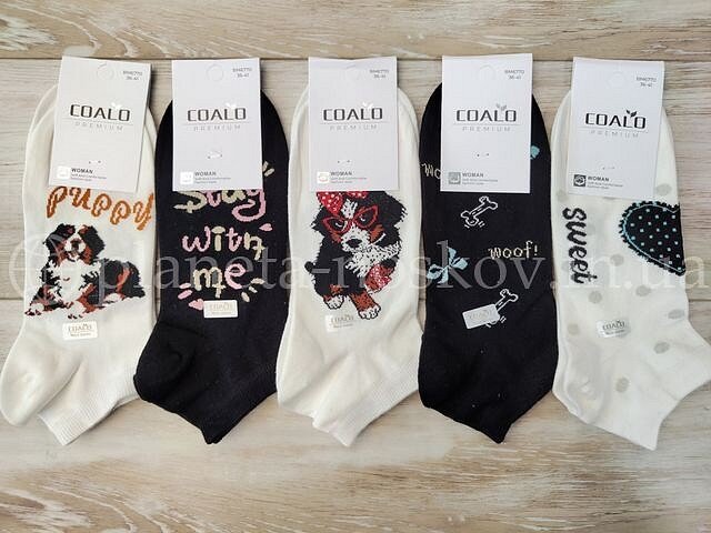 Носки женские, хлопковые «COALO» принт "СОБАЧКИ", короткие, BM6770.