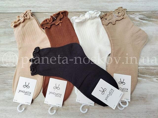 Носки детские хлопковые ТМ "КОРОНА" средней высоты, однотонные, для девочек с рюшами, CY462-2.