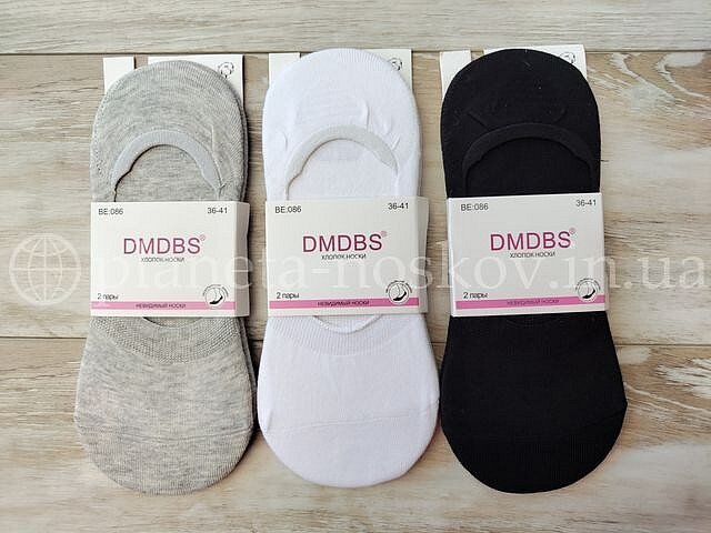Следы женские хлопковые ТМ «DMDBS» с силиконом на пятке, однотонные, ассорти, BE086.
