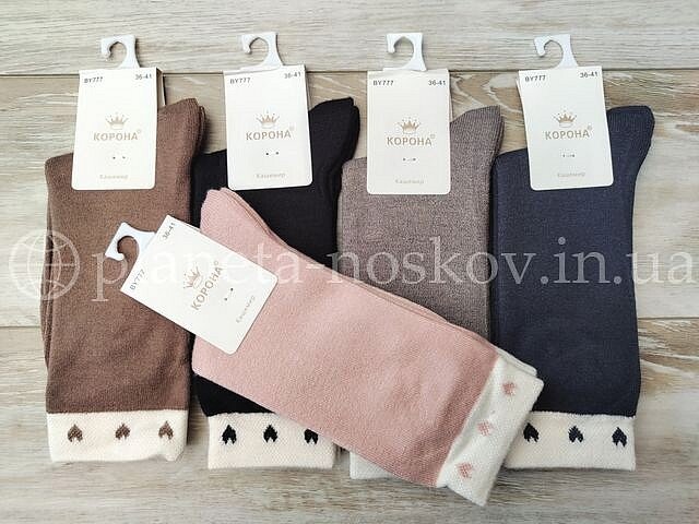 Кашемировые носки женские ТМ «Корона» без махры, сердечки на резинке, BY777-1.