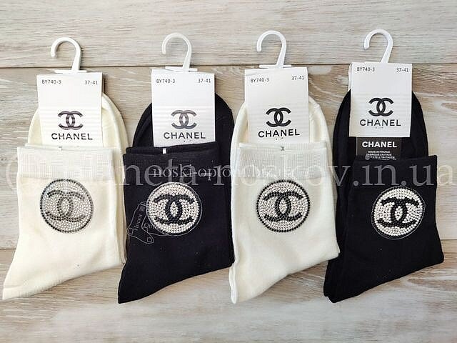 Носки женские хлопковые ТМ "CHANEL" средней высоты, суперкачество, со стразиками, BY740-3.