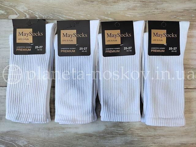 Носки мужские хлопковые ТМ «MaySocks» с высокой резинкой, белые.