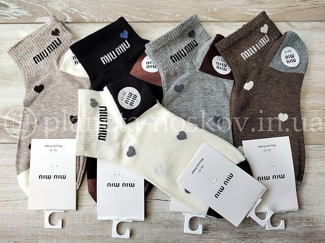 Носки женские хлопковые ТМ «Miu Miu» короткие с широкой резинкой, принт "СЕРДЕЧКИ", YB205.