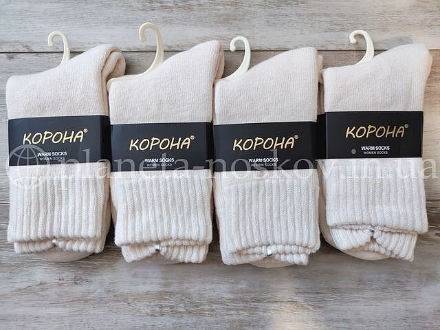 Носки женские из шерсти альпаки ТМ «КОРНА» внутри с начёсом, однотонные, молочные, B2570-2.