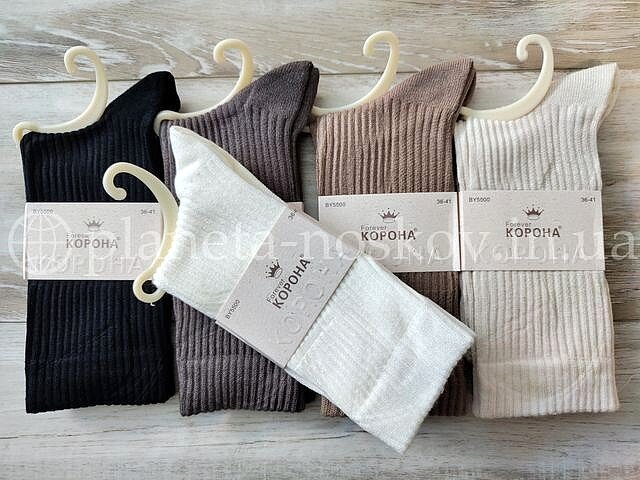 Носки кашемировые женские ТМ «Корона» однотонные, в рубчик, BY5500-1.