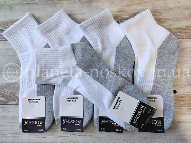 Носки женские с махровым следом ТМ «КОРОНА» средней высоты, белые с серой стопой, B2130-5.