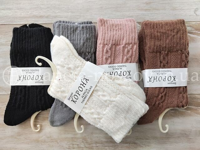 Носки женские из шерсти альпаки ТМ «Корона» без махры, "КОСИЧКИ", B2565-16.