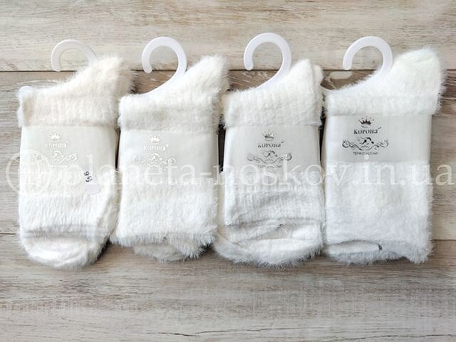 Носки термо женские, зимние «КОРОНА» из шерсти норки, «БЕЛЫЕ», NO: 2627.