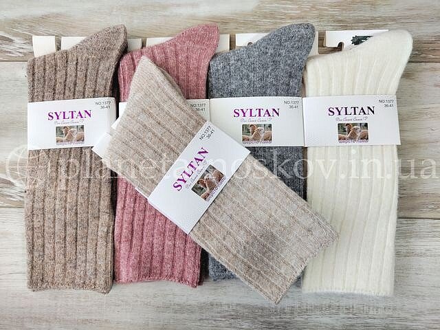 Носки женские из шерсти ламы ТМ «SYLTAN» в рубчик высокие, ассорти, арт.- 1377.
