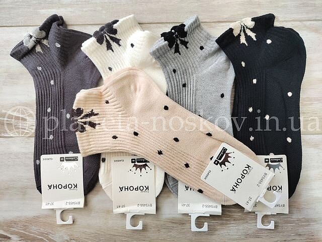 Кашемировые носки женские ТМ «Корона»  без махры, принт "БАНТИК", короткие, BY5455-2.