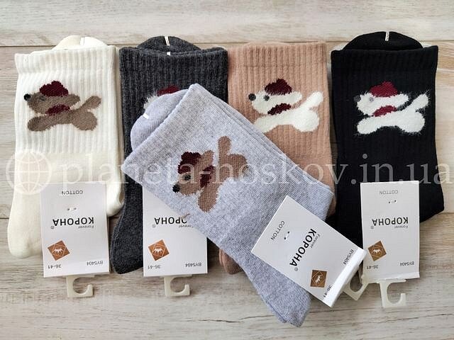 Носки женские демисезонные ТМ «КОРОНА» классической высоты, с махровым следом "СОБАЧКИ", BY5404.