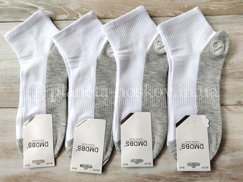 Носки женские хлопковые ТМ «DMDBS» белые с серой стопой, короткие, арт - BS018.