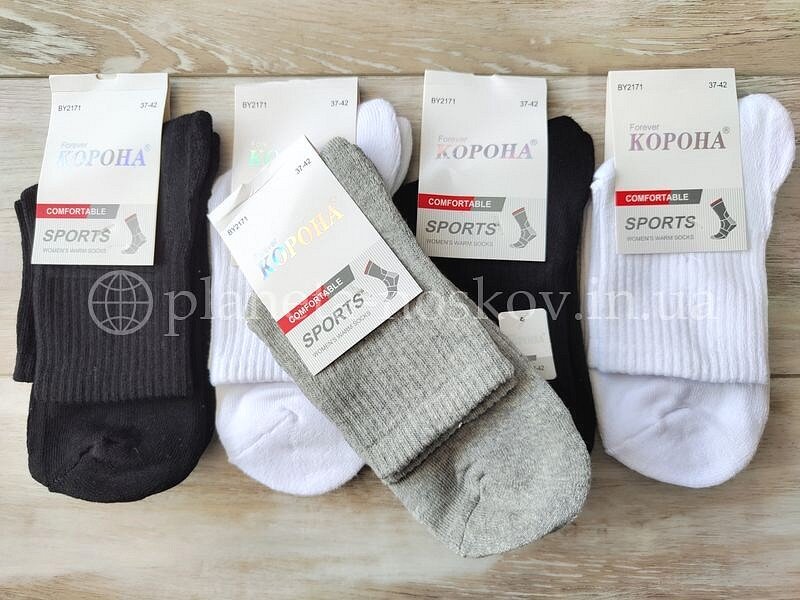 Носки женские демисезонные ТМ «КОРОНА» средней высоты с высокой резинкой, ассорти, "МАХРОВЫЙ СЛЕД", BY2171-1.