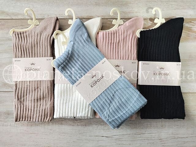 Носки кашемировые женские ТМ «Корона» однотонные, в рубчик, BY5500-5.