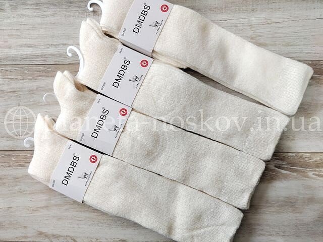 Гольфы (подколенки) женские шерстяные ТМ «DMDBS» без махры (тонкая шерсть), в рубчик, молочные, BM556.