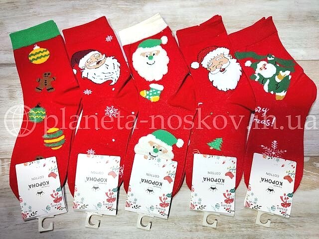 Женские новогодние носки ТМ «КОРОНА» из качественного хлопка, в красном цвете, BY5419-4.