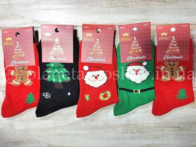 Шестяные новогодние носки женские ТМ «Корона» без махры, "Ёлка", BY2520-11.