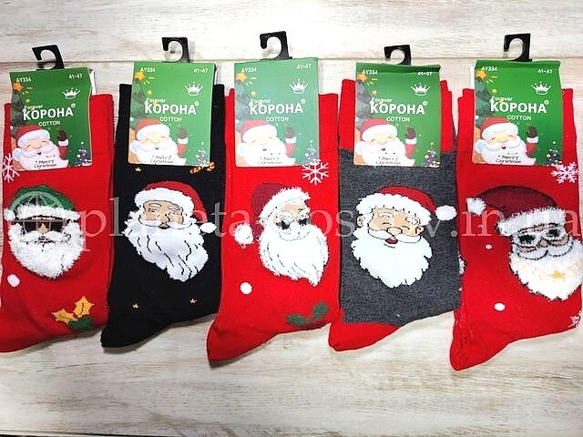 Носки мужские, из качественного хлопка ТМ «КОРОНА» новогодние, ТОНКИЕ, "Санта", AY334-2.