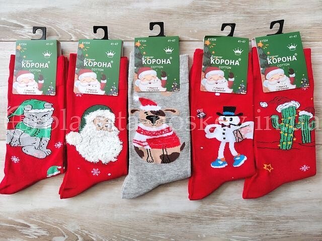 Мужские новогодние носки ТМ «КОРОНА»  тонкие хлопковые, "КАКТУС", AY334-3.