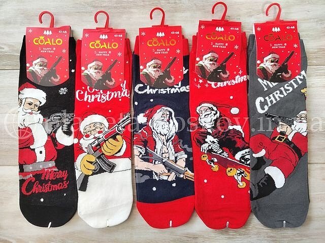 Мужские новогодние носки ТМ «Coalo» из качественного хлопка "Санта с автоматом", AM9025.