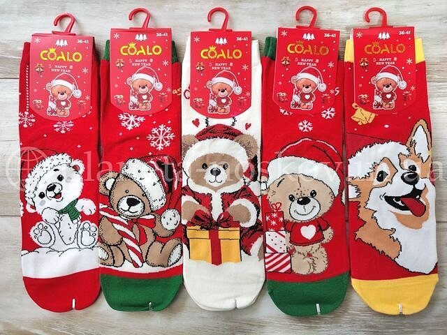 Женские новогодние носки ТМ «Coalo» из качественного хлопка, принты "МИШКИ", BM6323.