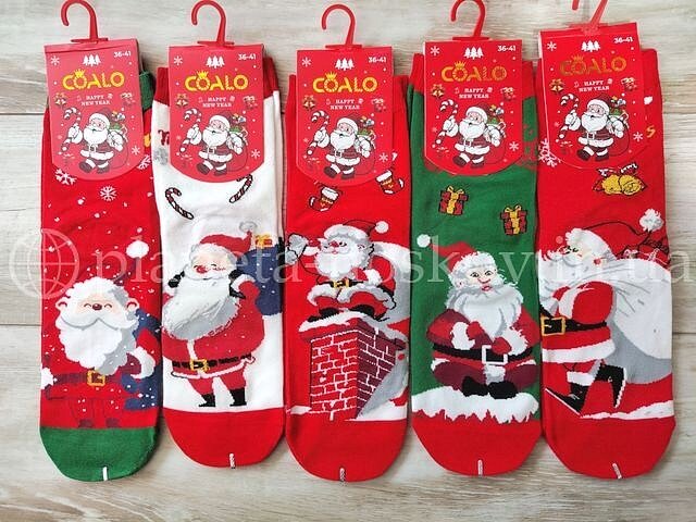 Женские новогодние носки ТМ «Coalo» из качественного хлопка, принты "САНТА", BM6322.