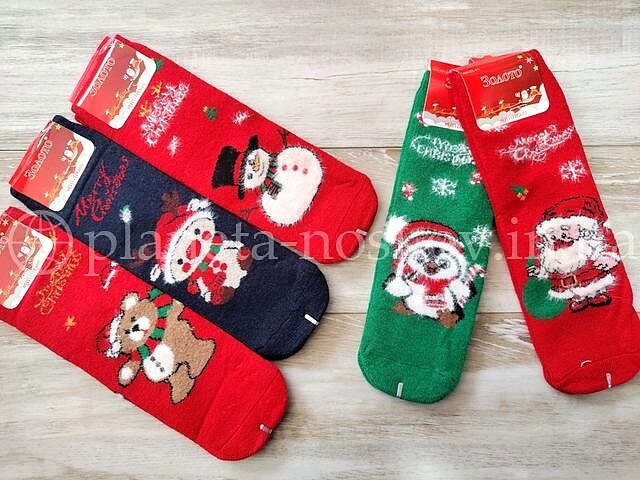 Новогодние женские шерстяные носки ТМ «ЗОЛОТО» внутри с махрой, C525-2.