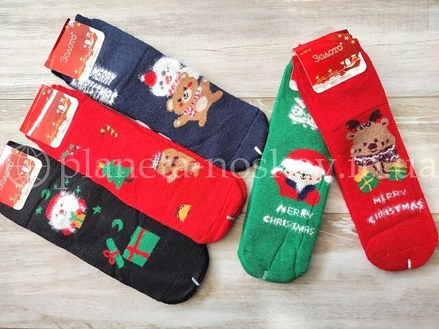 Новогодние женские шерстяные носки ТМ «ЗОЛОТО» внутри с махрой, C525-1.