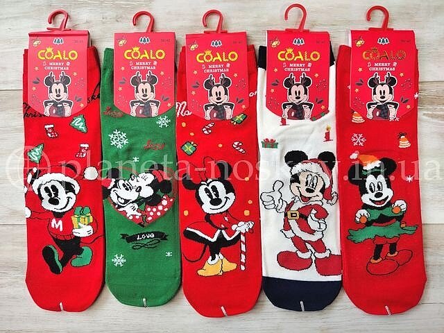 Женские новогодние носки ТМ «Coalo» из качественного хлопка, принты "Микки Маус", BM6313.