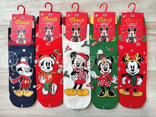 Женские новогодние носки ТМ «Coalo» из качественного хлопка, принты "Микки Маус", BM6316.