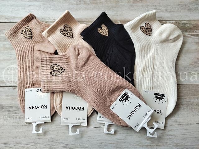 Кашемировые носки женские ТМ «Корона»  без махры, принт "СЕРДЕЧКО", короткие, BY5455-3.