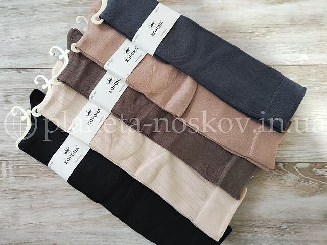 Гольфы (подколенки) женские кашемировые ТМ «Корона» без махры (тонкая шерсть), в широкий рубчик, ассорти, арт: BY768.