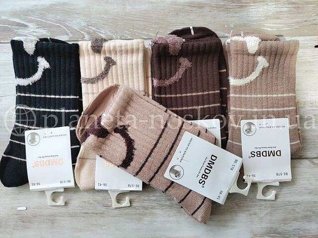 Носки кашемировые женские ТМ «DMDBS» бежевые тона, принт "СМАЙЛ", BE578.