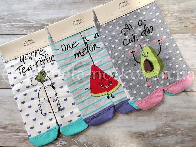 Носки турецкие женские хлопковые ТМ "EKMEN original с принтами "Фрукты", Левый-Правый.