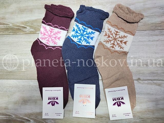 Медицинские женские носки ТМ «КВМ» житомирские, махровые внутри, без резинки,  «Снежинка».