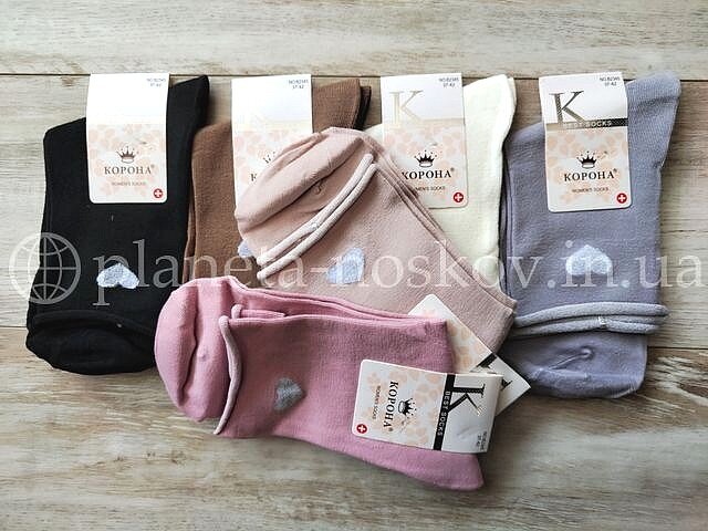 Носки женские «Корона» хлопковые с лайкрой высокие, MEDICAL COMFORT, "СЕРДЕЧКО", B2345.