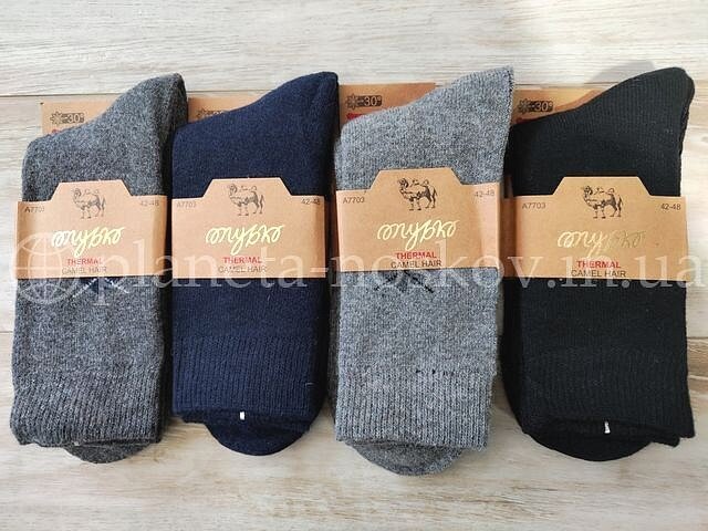Носки мужские из верблюжьей шерсти ТМ «ЧАЙКА» с махрой внутри, с рисунком, A7703.
