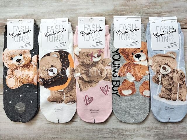 Носки женские хлопковые ТМ «COALO» с красивым принтом "Мишки", короткие, BM727.