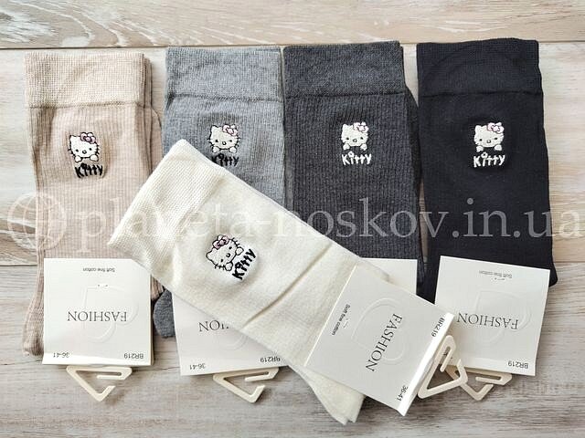 Носки женские хлопковые ТМ «DMDBS» высокие с вышивкой "KITTY", BR219.