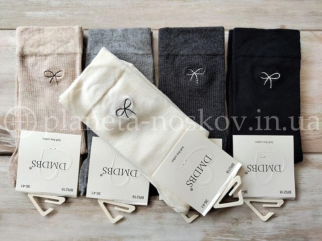 Носки женские хлопковые ТМ «DMDBS» высокие с вышивкой "Бантик", BR218.