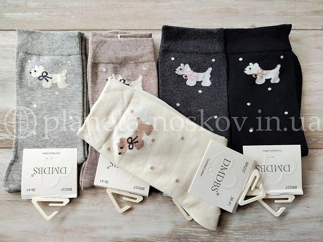 Носки женские хлопковые ТМ «DMDBS» высокие с принтом "СОБАЧКА", BR237.