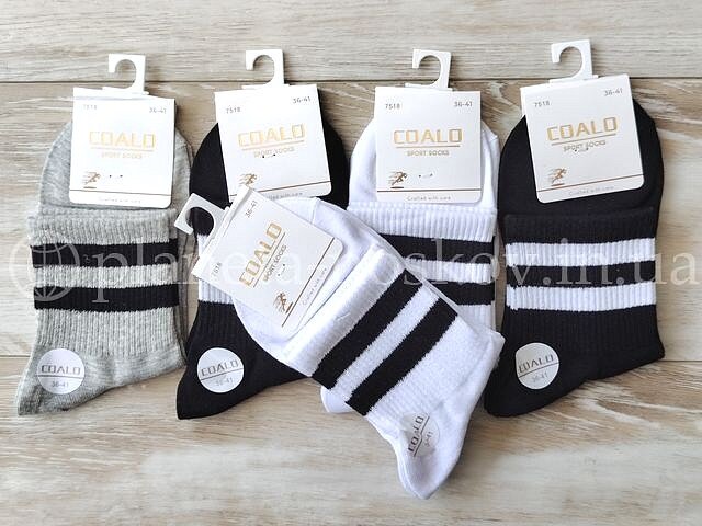 Носки женские хлопковые ТМ «COALO» однотонные с высокой резинкой, средней высоты, "Две полоски", ассорти, BY7518.