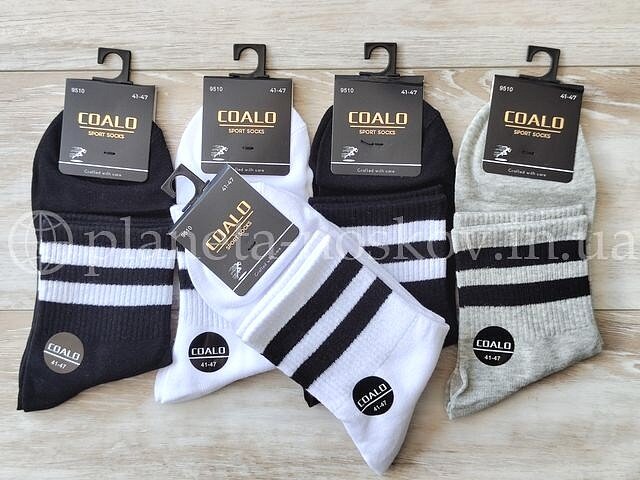 Носки мужские хлопковые «COALO SPORT» высокая резинка, средней высоты, "Две полоски", ассорти, AY9510.