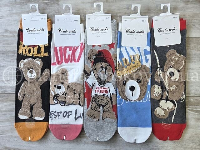 Носки женские хлопковые ТМ "COALO" средней высоты, с красивым принтом "Мишки", BM901.